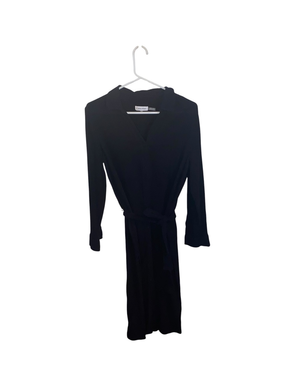 Calvin Klein Roll-Tab Sleeve Midi Shirt Dress Tie-Belt Classic casual chic